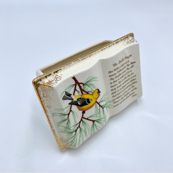 Vintage Mid-Century American Goldfinch Bird Lord's Prayer Book Ceramic Planter - Picture 2 of 13
